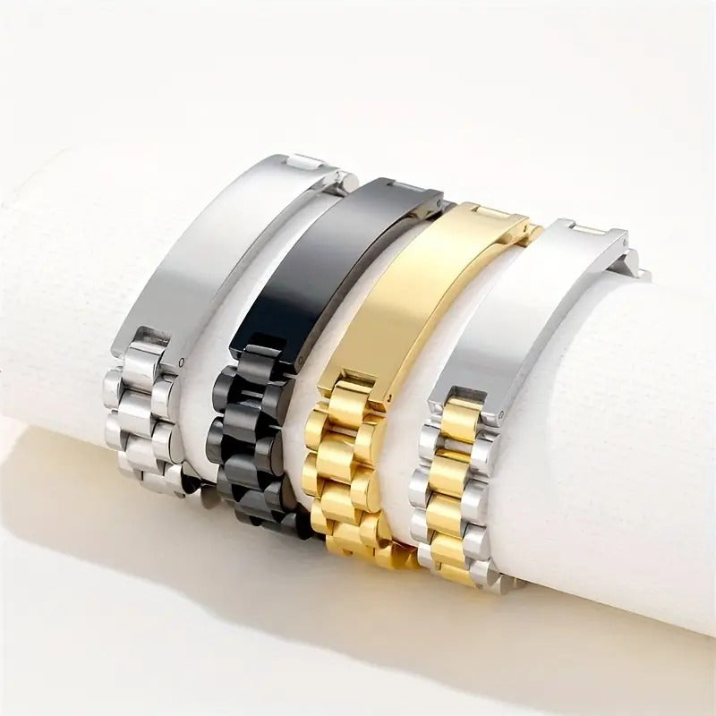 Engraved Men'S Stainless Steel Bracelet, Fashion Style, Detachable Band