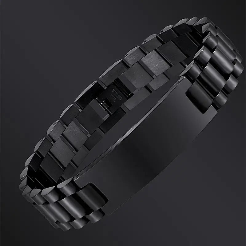 Engraved Men'S Stainless Steel Bracelet, Fashion Style, Detachable Band