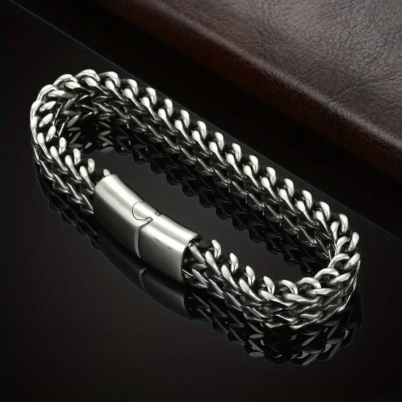 Men's Stainless Steel Braided Bracelet – Stylish Silver-Plated 4mm Rope Chain Bracelet with Gift Box 🎁✨