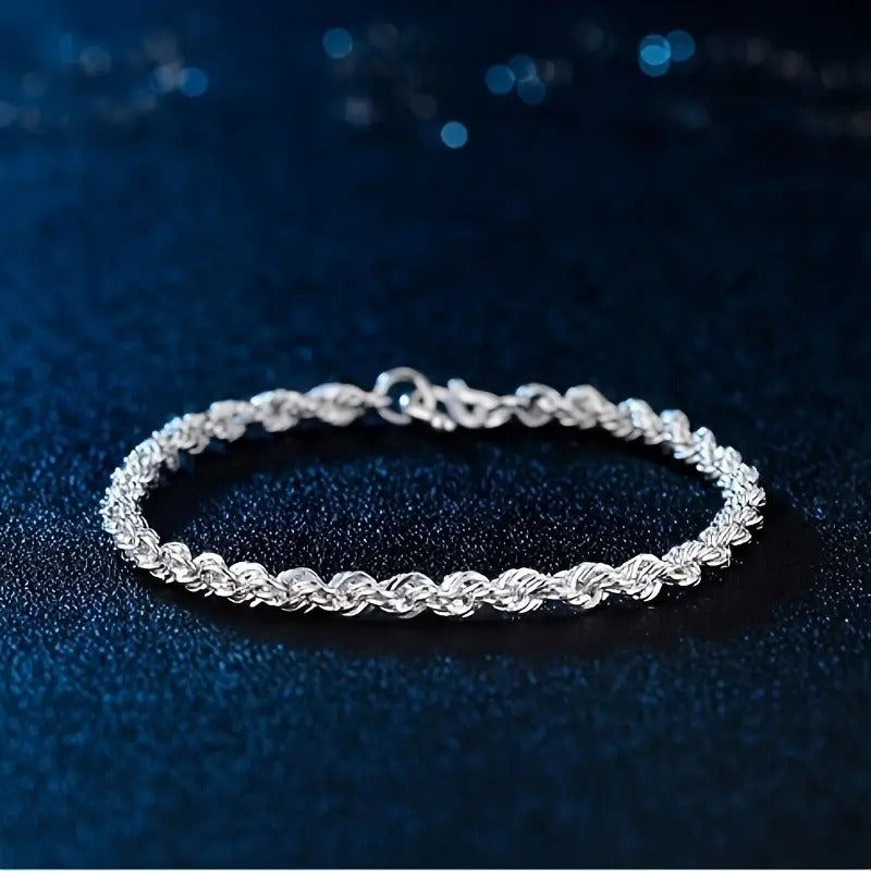 Men's Stainless Steel Braided Bracelet – Stylish Silver-Plated 4mm Rope Chain Bracelet with Gift Box 🎁✨