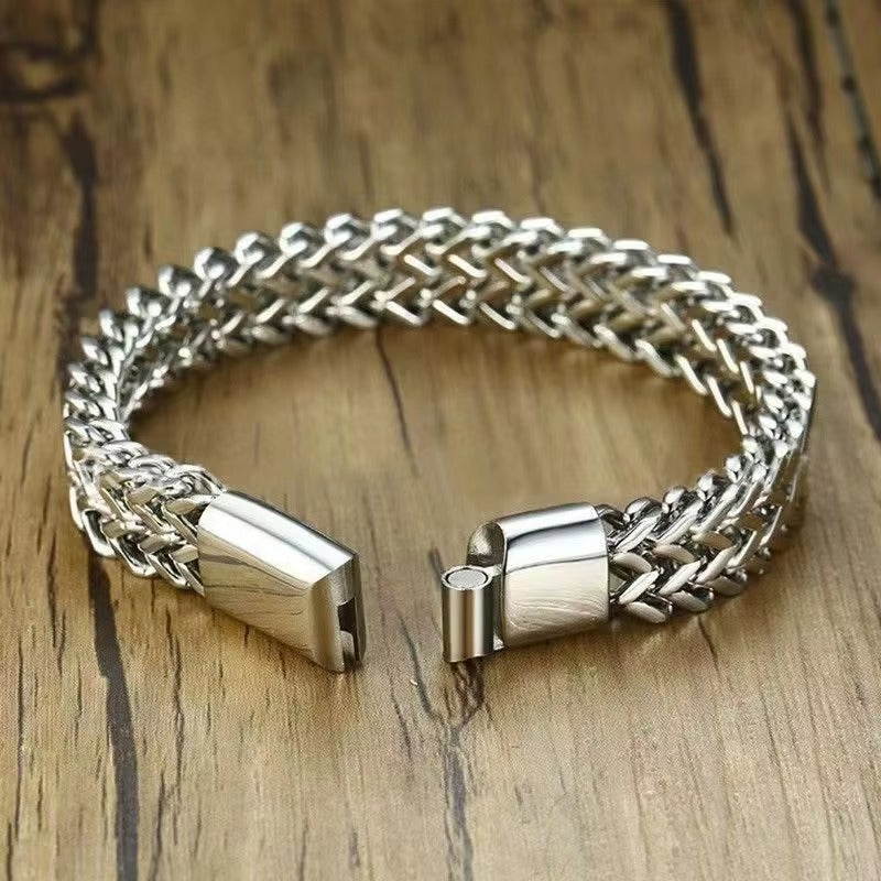 Luxury Men Stainless Steel Bracelet Silver Color Franco Chain Fashion Man Bracelet with Metal Magnetic Clasp