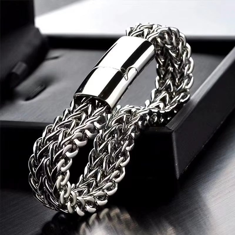 Luxury Men Stainless Steel Bracelet Silver Color Franco Chain Fashion Man Bracelet with Metal Magnetic Clasp